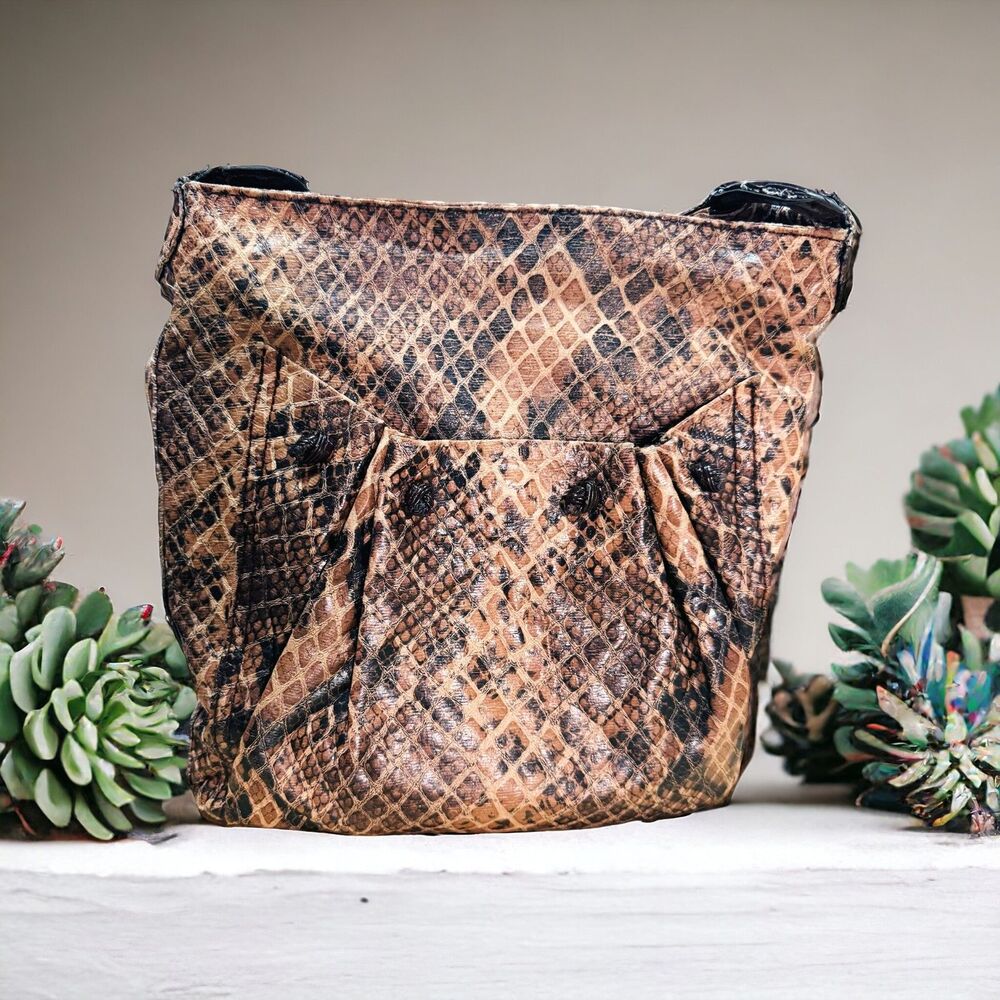 FALCHI by Carlos Falchi Crossbody Bag Faux Python Tan Brown